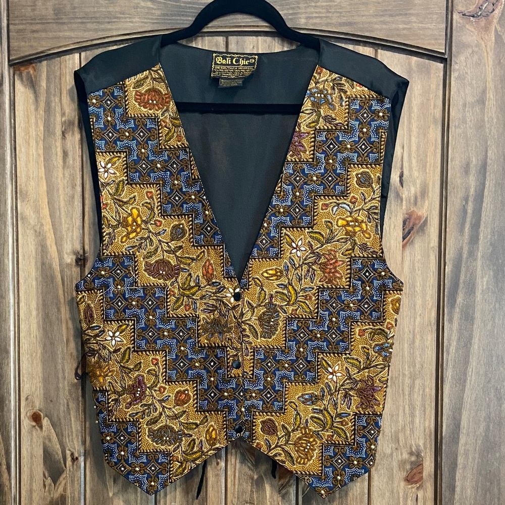 Scully Women's Floral Pattern Vest - Gold and Blue